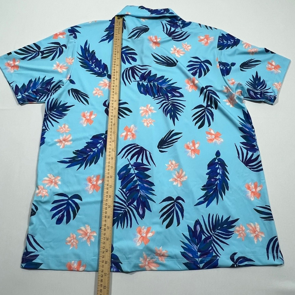 Bad Birdie Golf Polo Shirt Performance Bayou Blue Tropical Floral Palm Men's 2XL - Picture 9 of 10